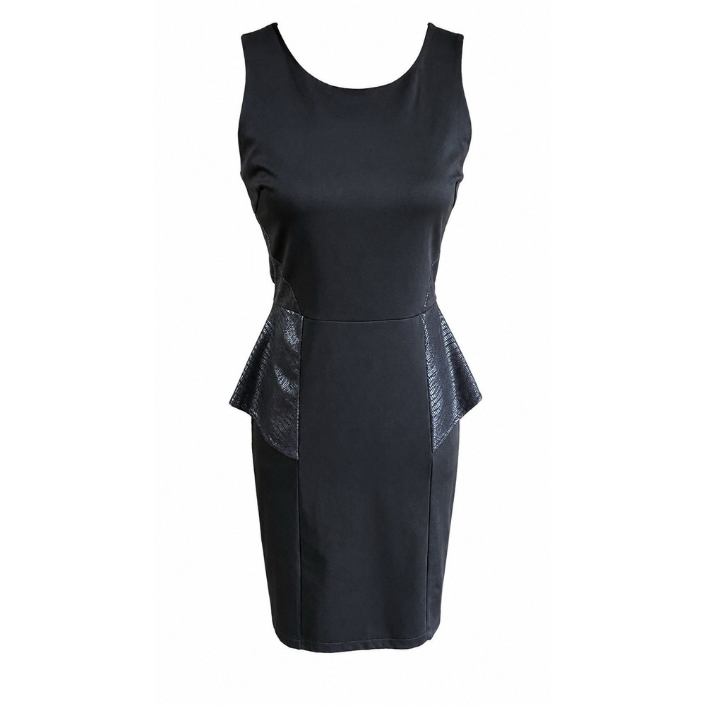 Rhyme Los Angeles Black Peplum Sheath Dress Textured Panels Size Small